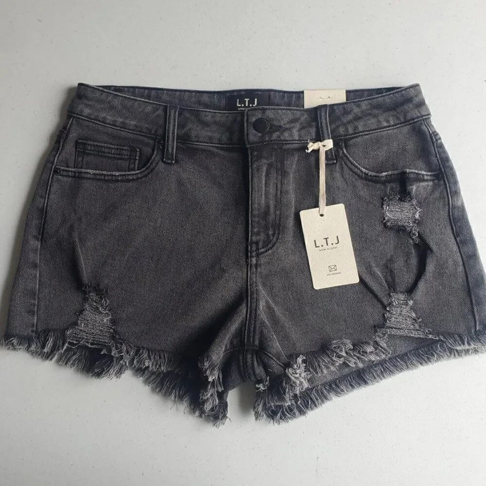 Anthropologie LTJ Letter to Juliet Acid Black cut off jean shorts NWT size xl - Picture 2 of 11